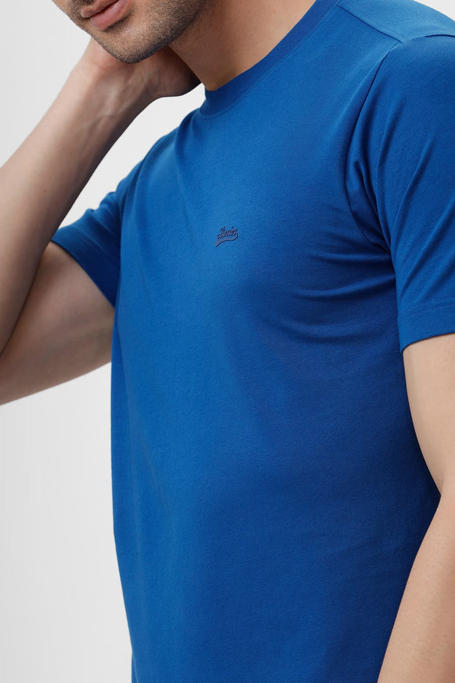 BASICS REGULAR FIT ROYAL BLUE COTTON STRETCH CREW T-SHIRT