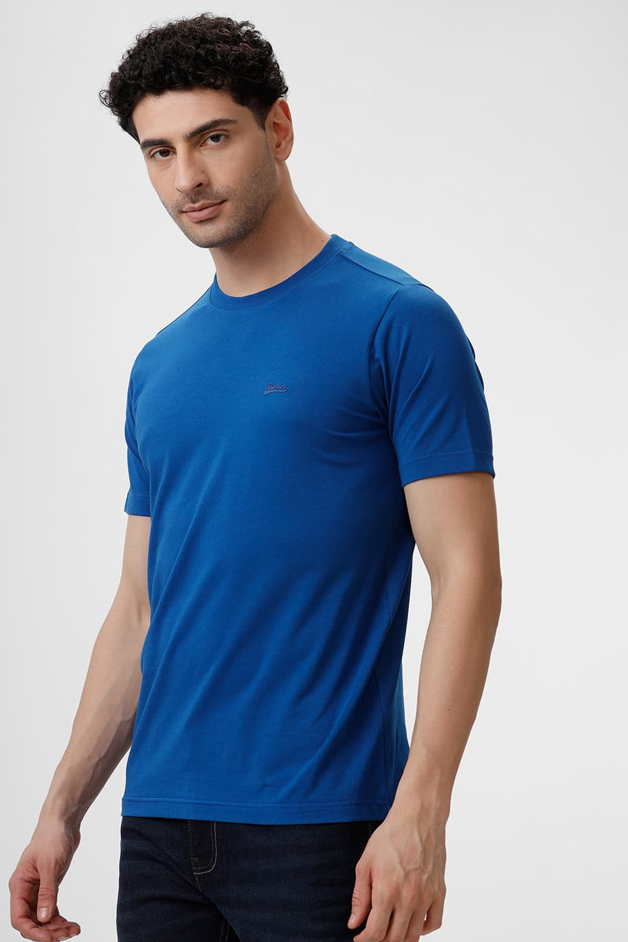 BASICS REGULAR FIT ROYAL BLUE COTTON STRETCH CREW T-SHIRT