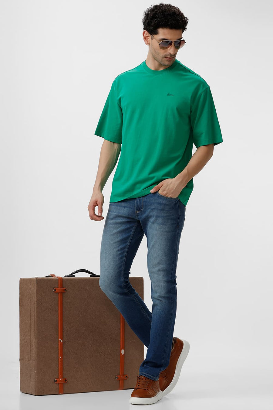 BASICS RELAXED FIT JELLY BEAN COTTON STRETCH CREW T-SHIRT