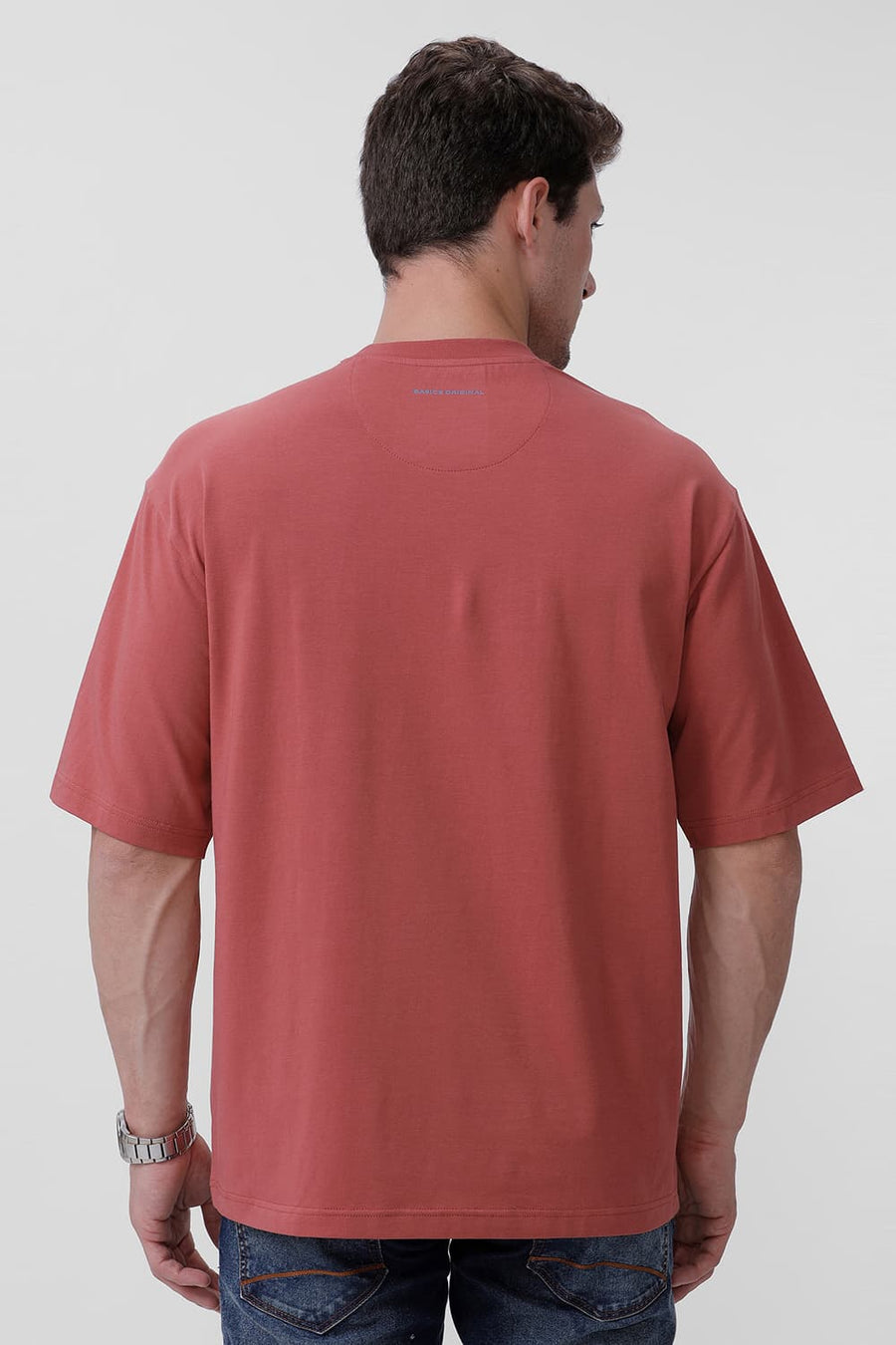 BASICS RELAXED FIT DUSTY CEDAR COTTON STRETCH CREW T-SHIRT