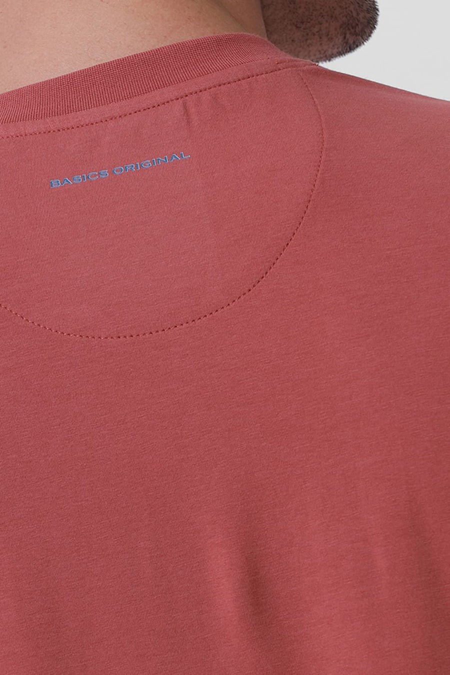 BASICS RELAXED FIT DUSTY CEDAR COTTON STRETCH CREW T-SHIRT