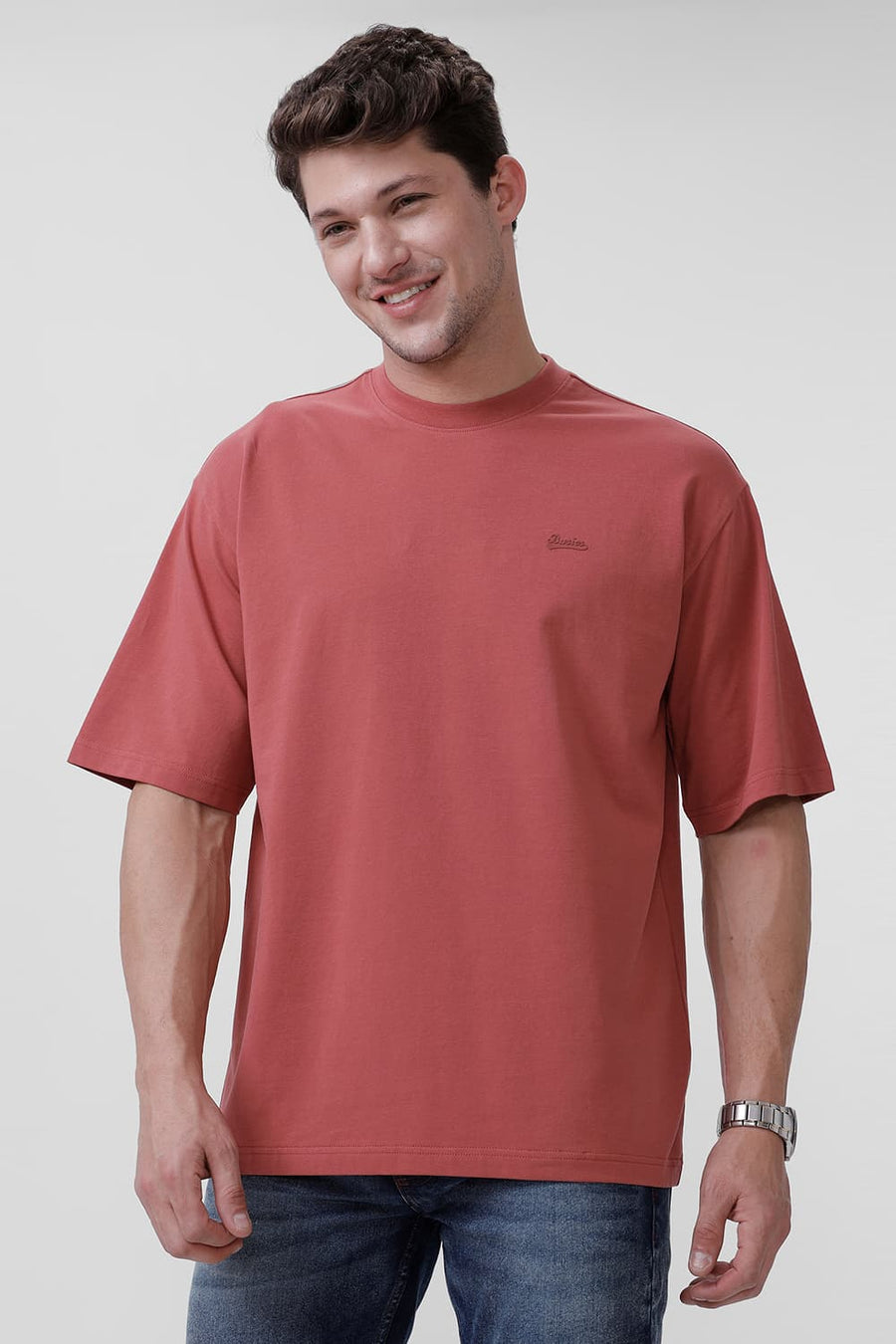 BASICS RELAXED FIT DUSTY CEDAR COTTON STRETCH CREW T-SHIRT