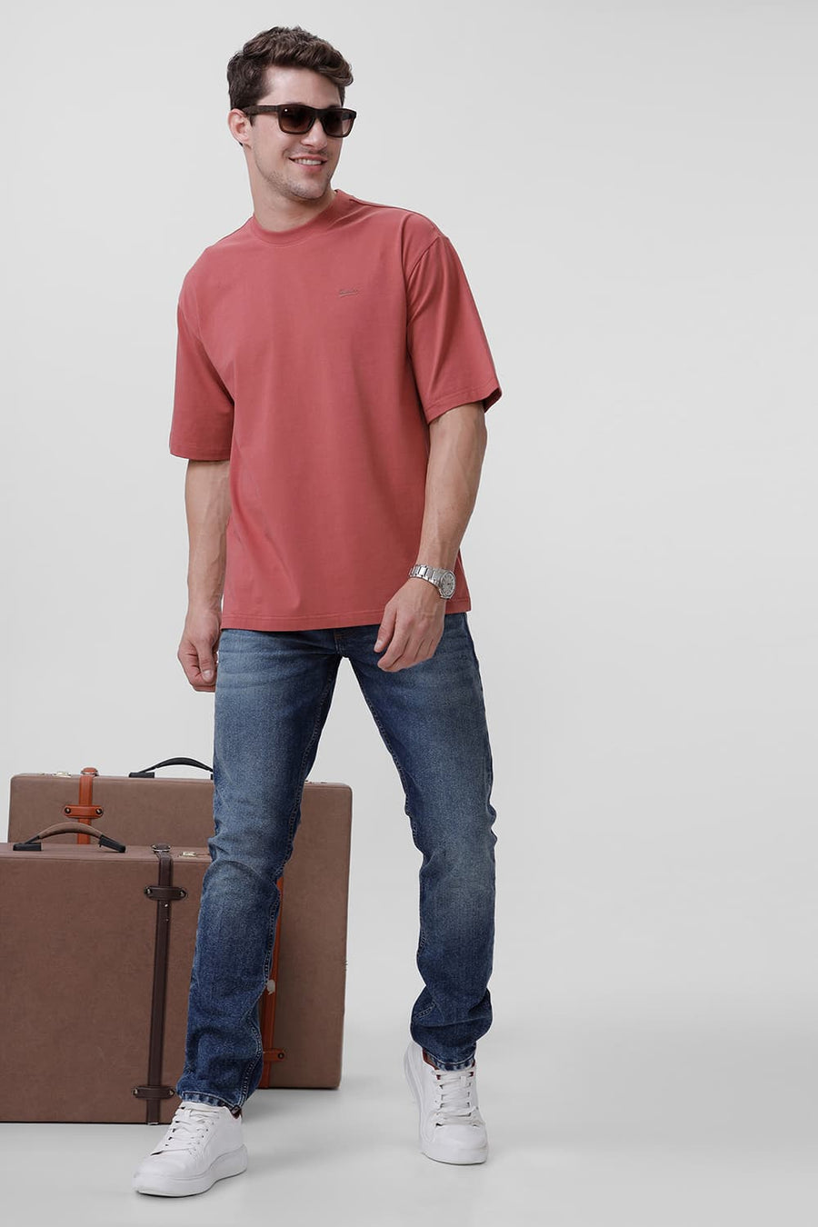 BASICS RELAXED FIT DUSTY CEDAR COTTON STRETCH CREW T-SHIRT