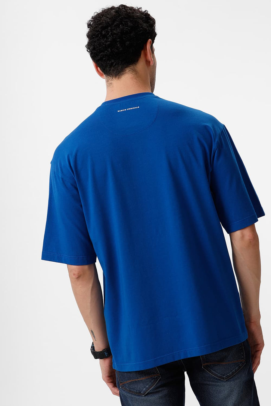 BASICS RELAXED FIT ROYAL BLUE COTTON STRETCH CREW T-SHIRT