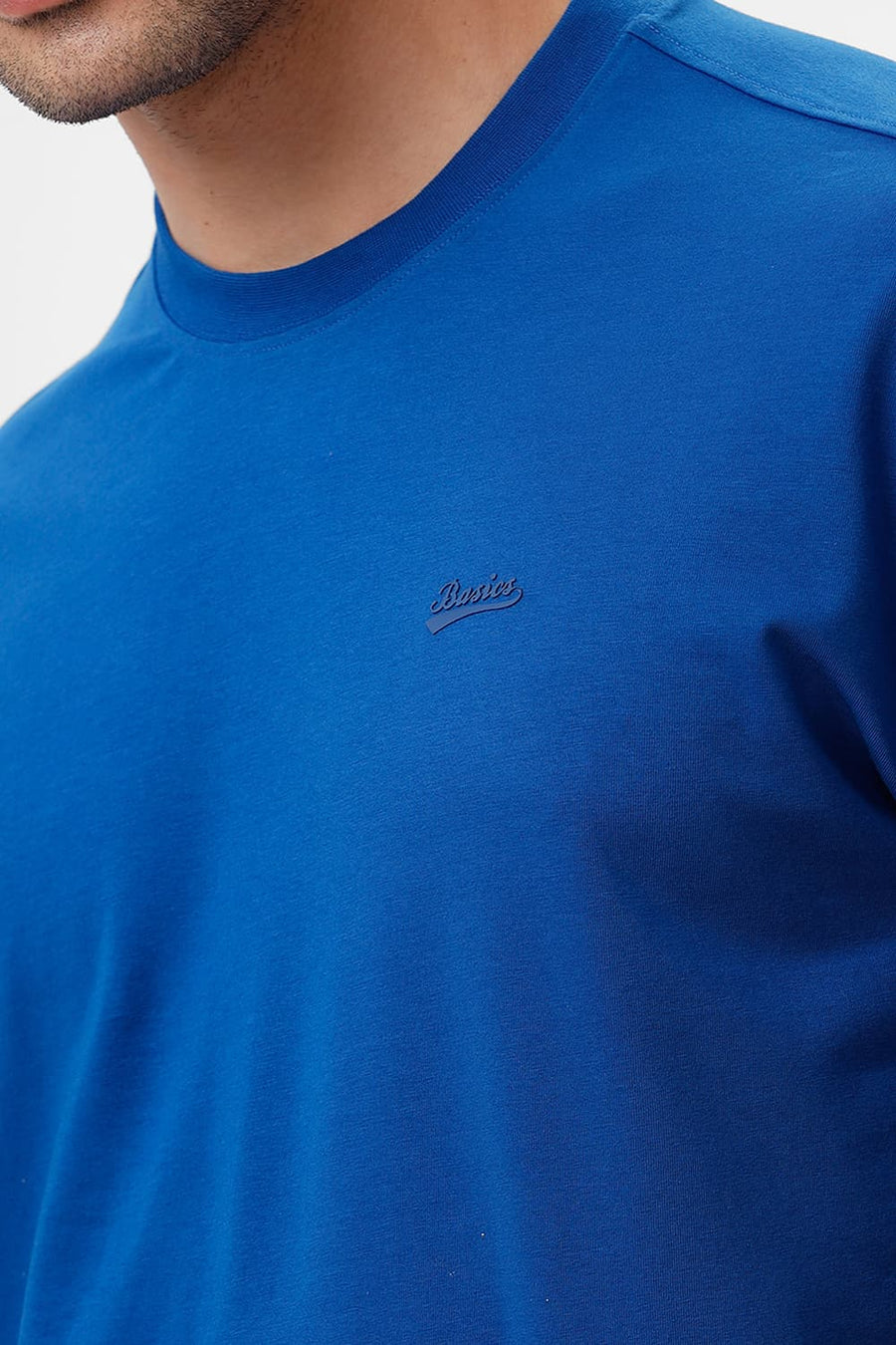 BASICS RELAXED FIT ROYAL BLUE COTTON STRETCH CREW T-SHIRT