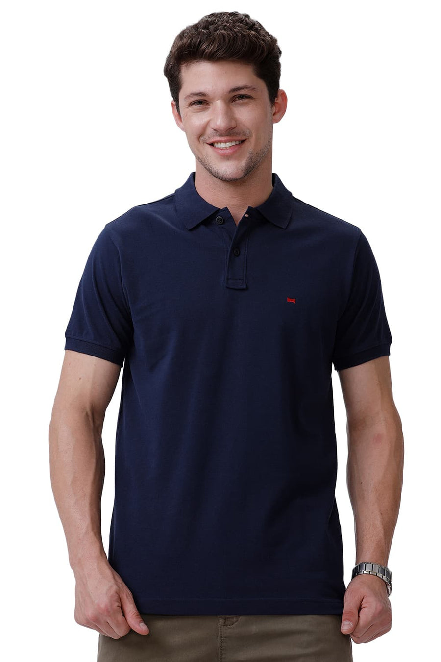 BASICS REGULAR FIT DRESS BLUES COTTON POLO T-SHIRT