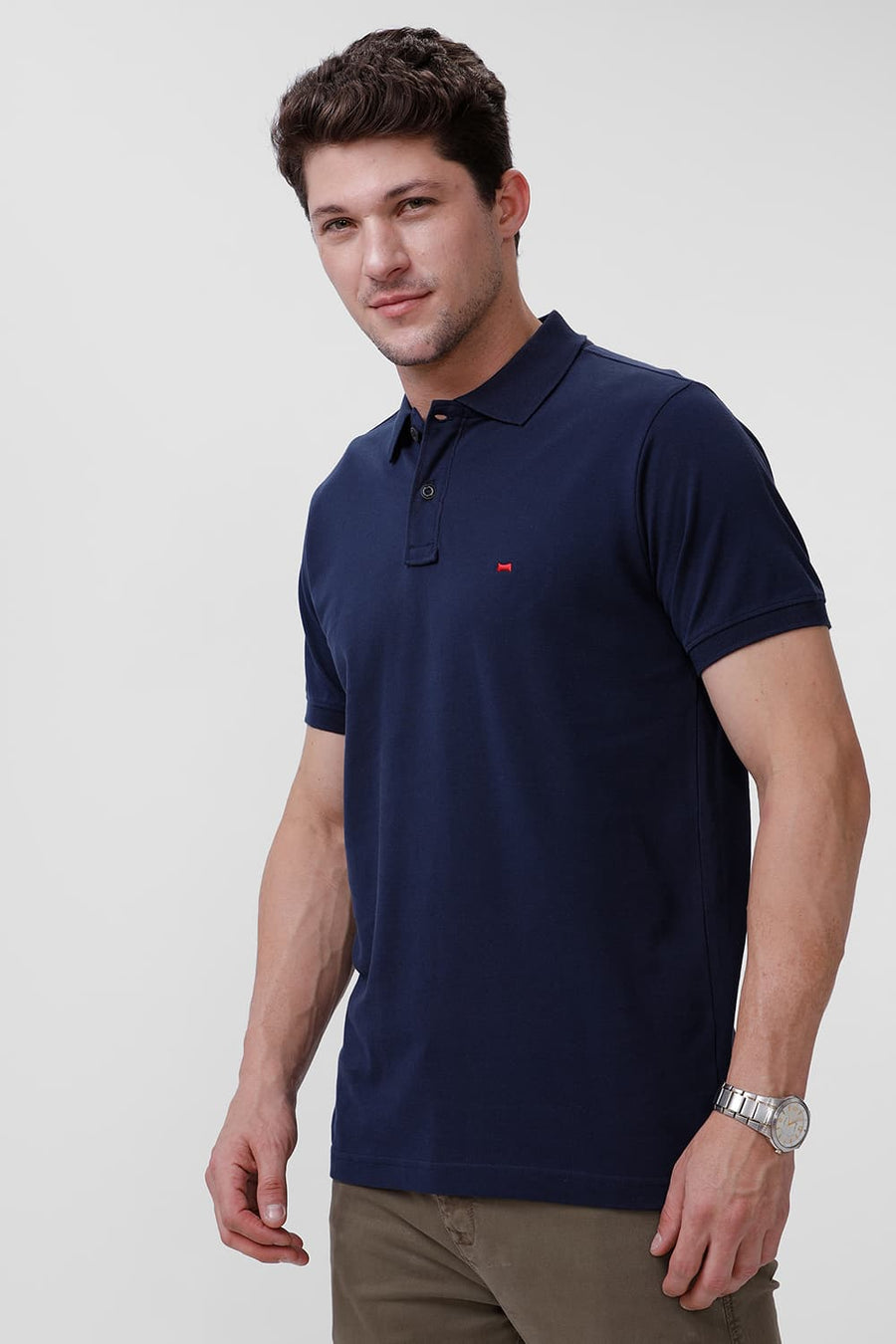 BASICS REGULAR FIT DRESS BLUES COTTON POLO T-SHIRT
