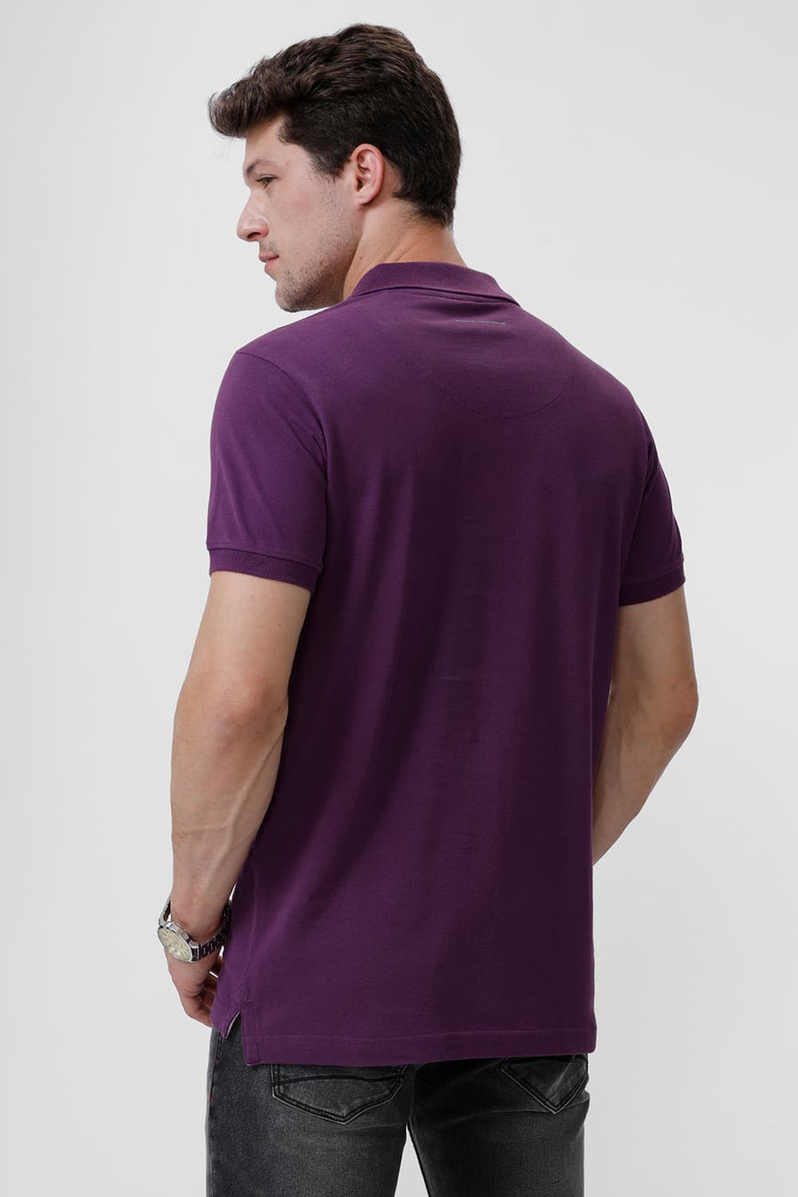 BASICS REGULAR FIT PLUM COTTON POLO T-SHIRT