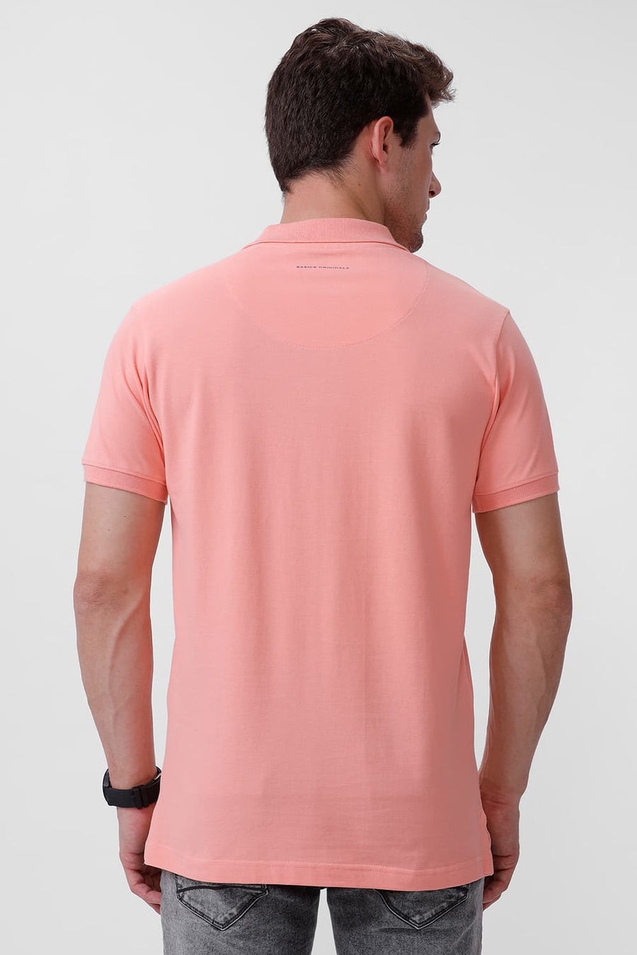 BASICS REGULAR FIT ARPICOT BLUSH COTTON POLO T-SHIRT