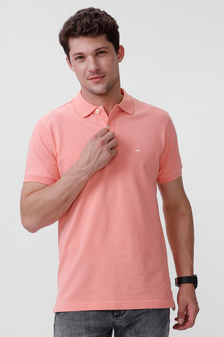 BASICS REGULAR FIT ARPICOT BLUSH COTTON POLO T-SHIRT