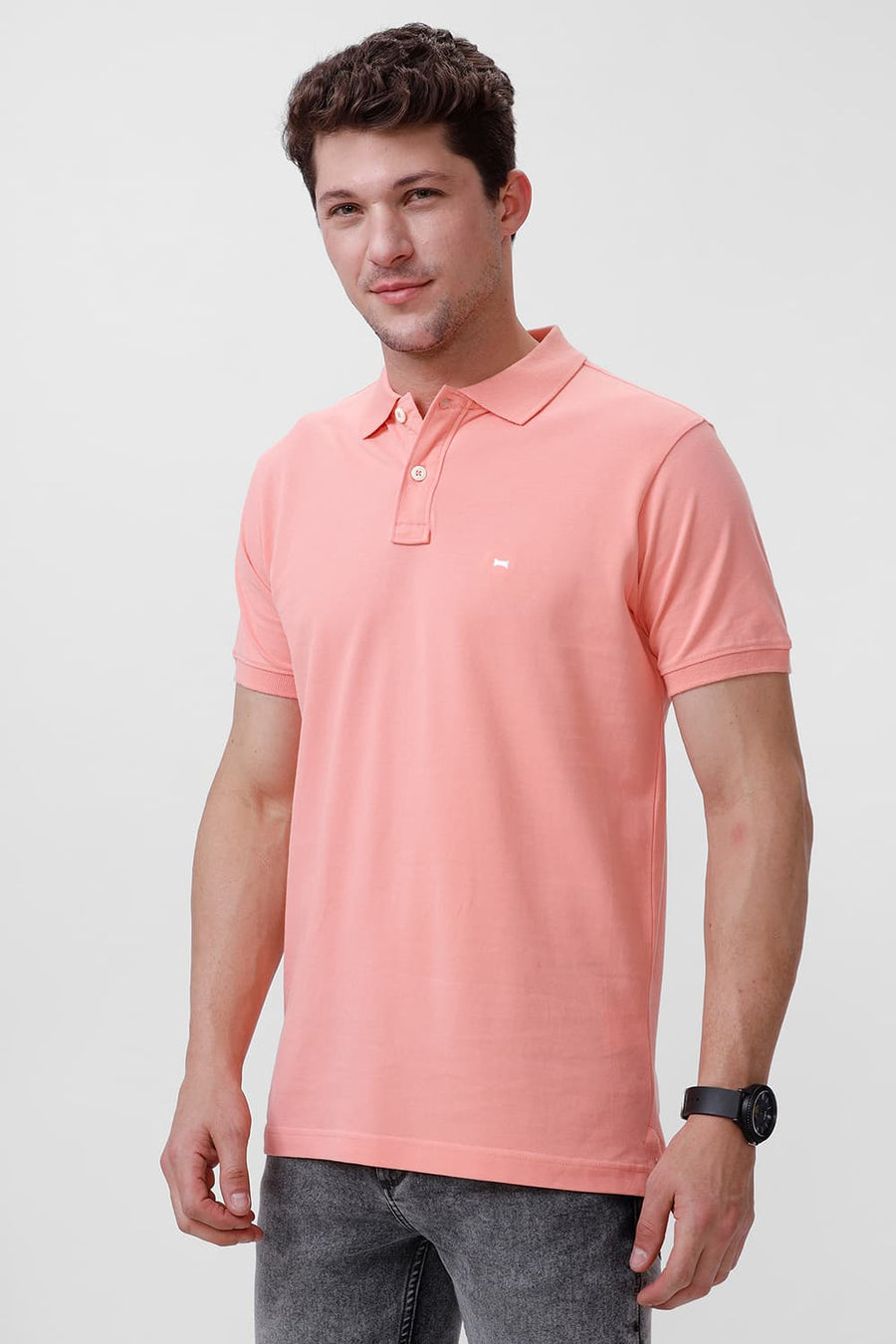 BASICS REGULAR FIT ARPICOT BLUSH COTTON POLO T-SHIRT