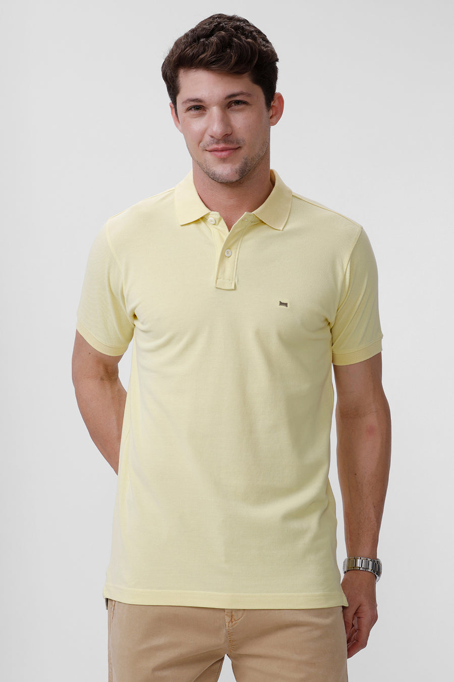 BASICS REGULAR FIT FRENCH VANILLA COTTON POLO T-SHIRT