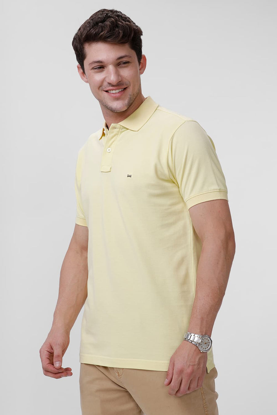 BASICS REGULAR FIT FRENCH VANILLA COTTON POLO T-SHIRT