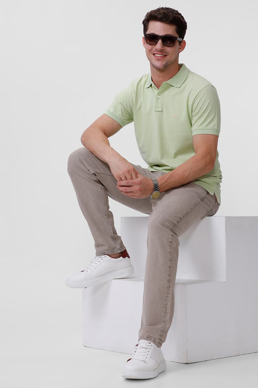 BASICS REGULAR FIT REED COTTON POLO T-SHIRT