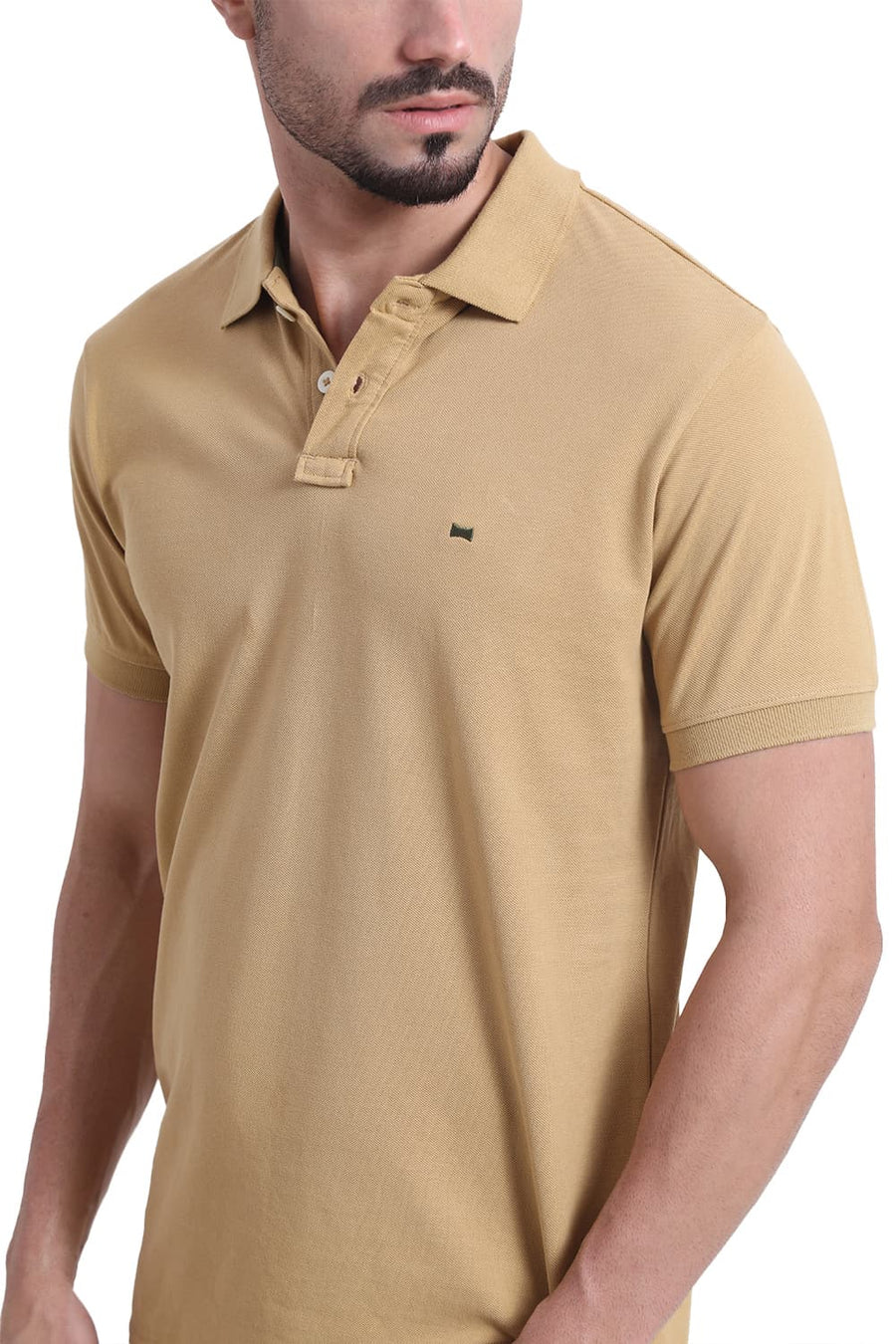 BASICS REGULAR FIT CURRY COTTON POLO T-SHIRT