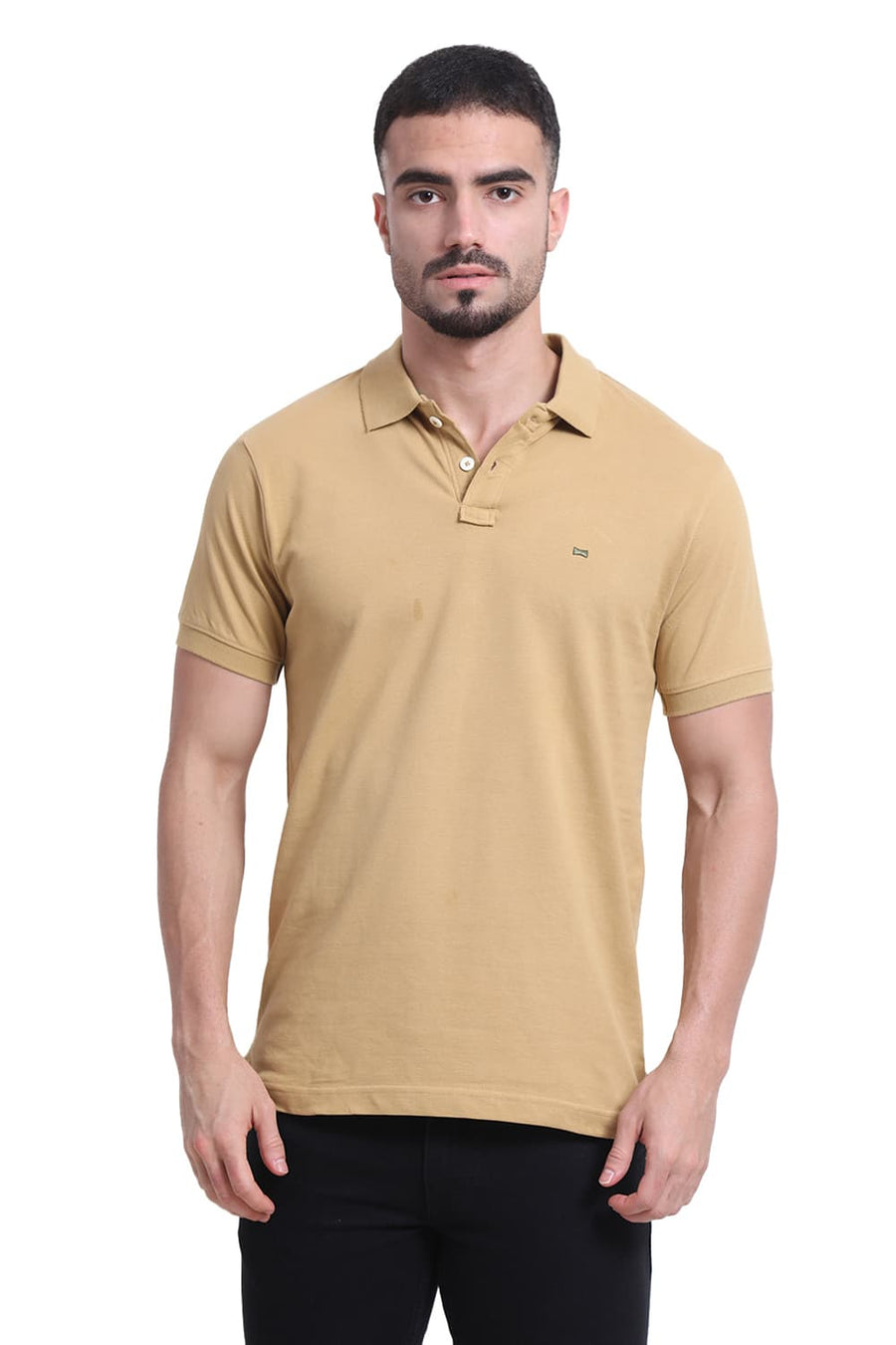 BASICS REGULAR FIT CURRY COTTON POLO T-SHIRT