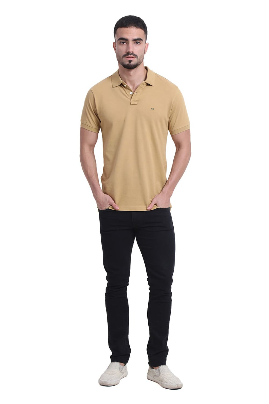 BASICS REGULAR FIT CURRY COTTON POLO T-SHIRT