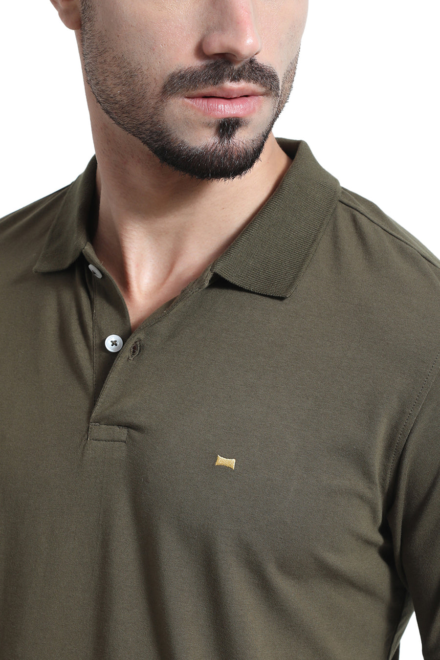 BASICS REGULAR FIT OIL GREEN COTTON STRETCH POLO T-SHIRT
