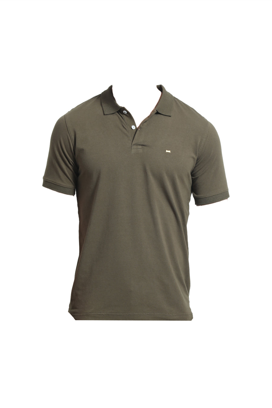 BASICS REGULAR FIT OIL GREEN COTTON STRETCH POLO T-SHIRT