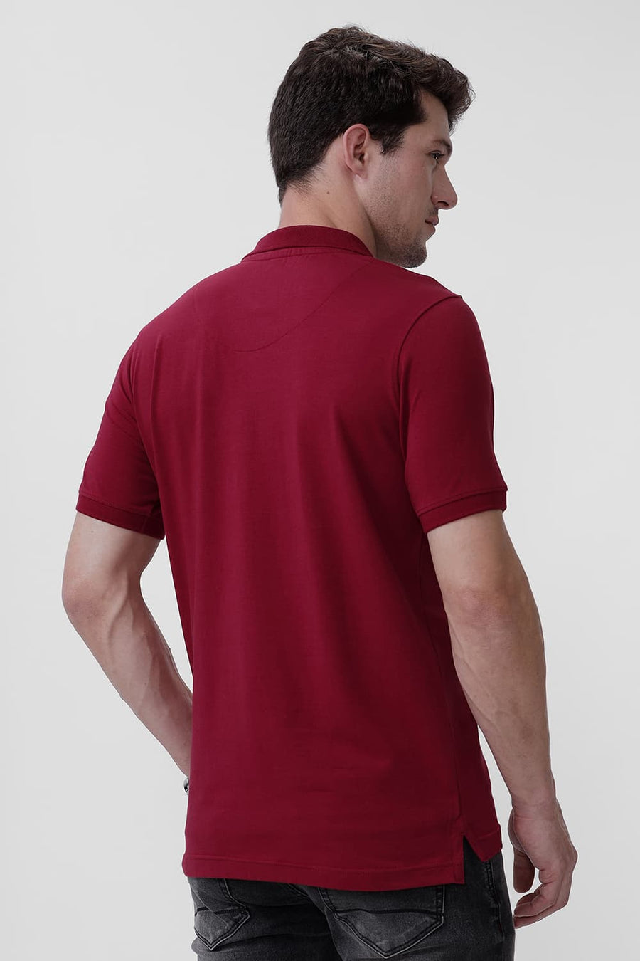 BASICS REGULAR FIT PERSIAN RED COTTON STRETCH POLO T-SHIRT