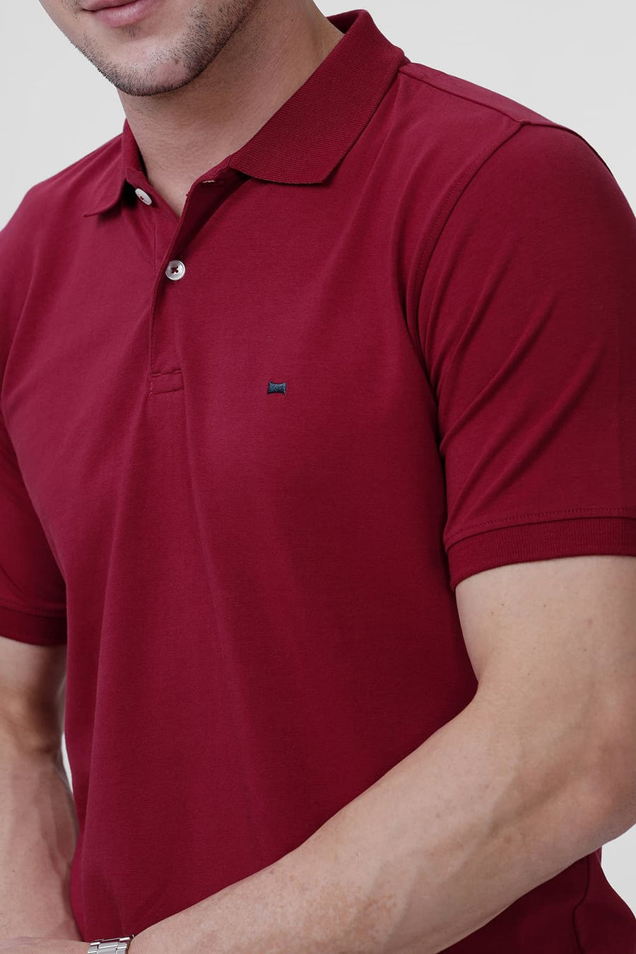 BASICS REGULAR FIT PERSIAN RED COTTON STRETCH POLO T-SHIRT