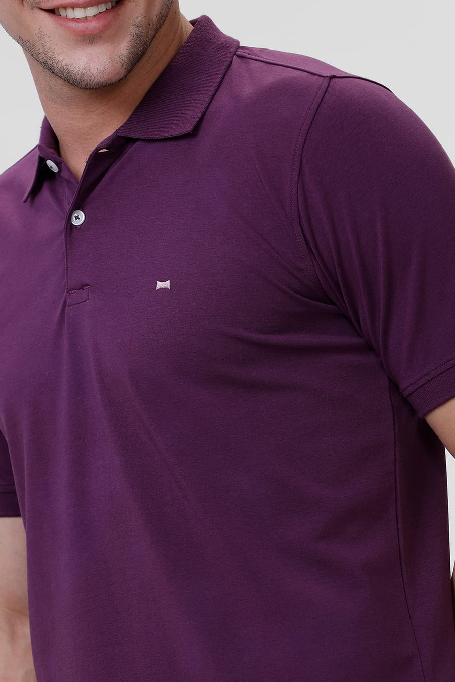 BASICS REGULAR FIT PLUM COTTON STRETCH POLO T-SHIRT