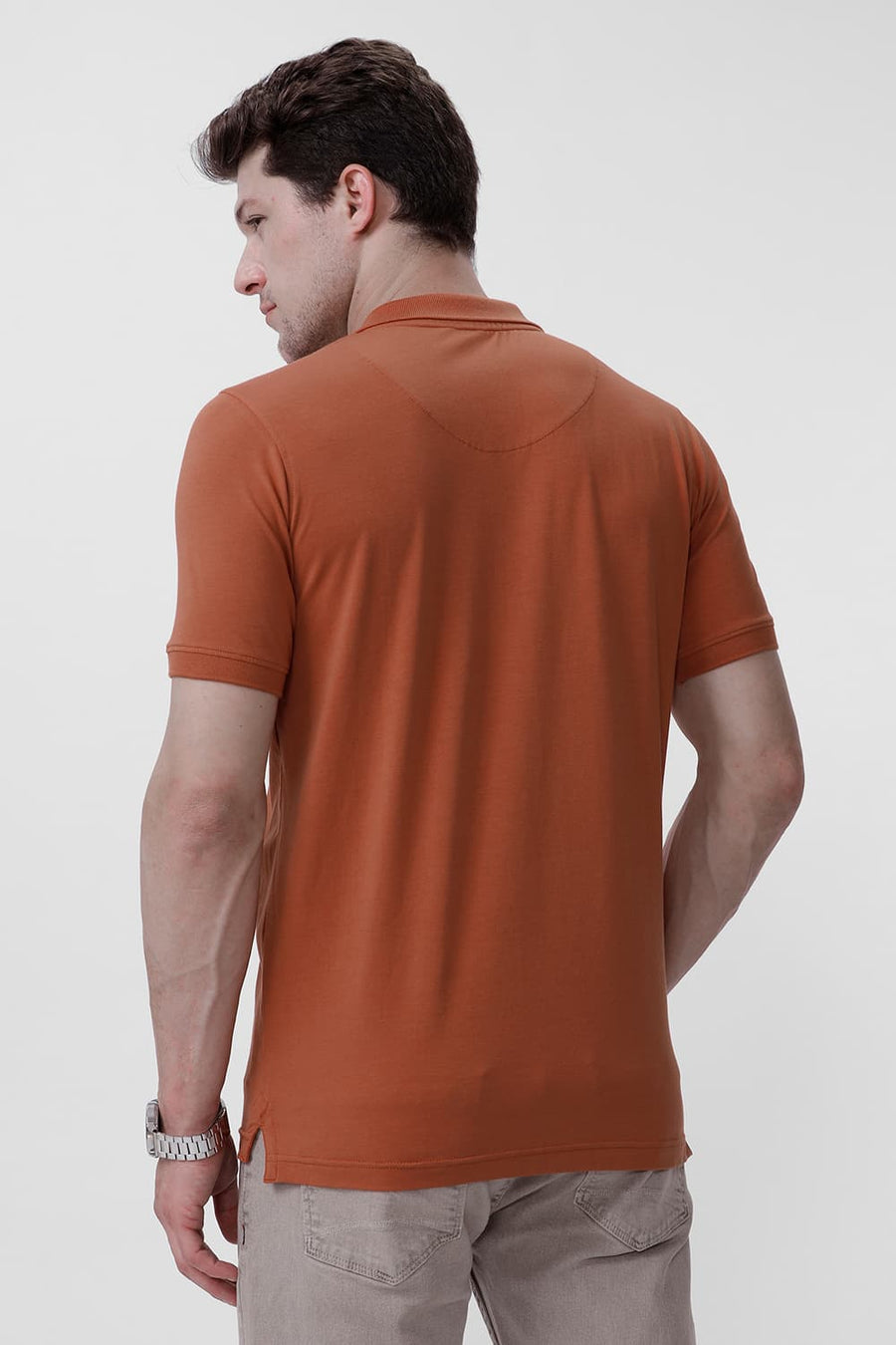 BASICS REGULAR FIT ADOBE COTTON STRETCH POLO T-SHIRT