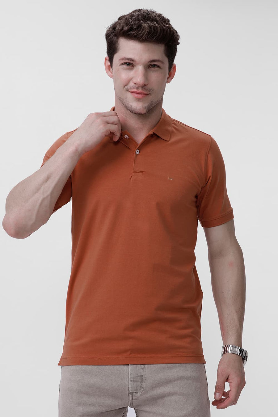 BASICS REGULAR FIT ADOBE COTTON STRETCH POLO T-SHIRT