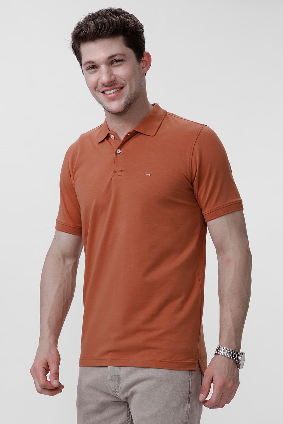 BASICS REGULAR FIT ADOBE COTTON STRETCH POLO T-SHIRT