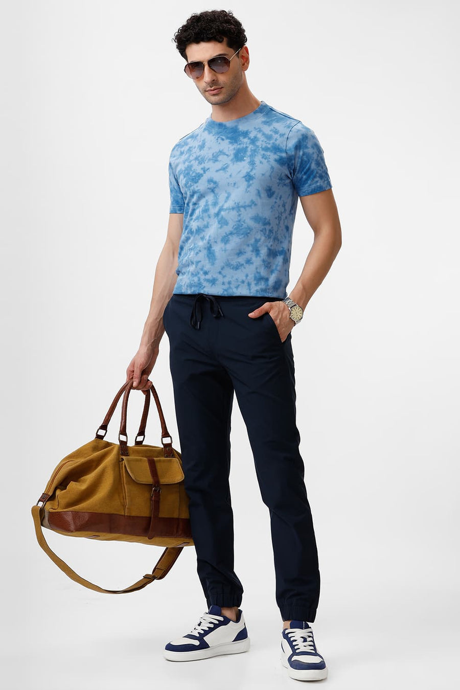 BASICS REGULAR FIT AIRY BLUE & PACIFIC COAST COTTON CREW T-SHIRT