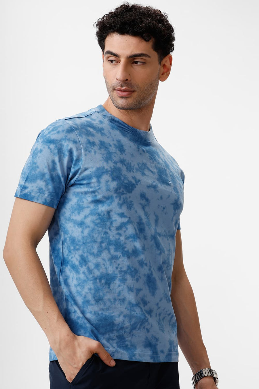 BASICS REGULAR FIT AIRY BLUE & PACIFIC COAST COTTON CREW T-SHIRT