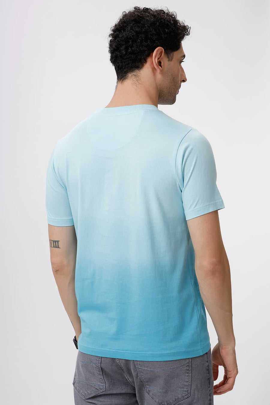 BASICS REGULAR FIT CRYSTAL BLUE COTTON CREW T-SHIRT