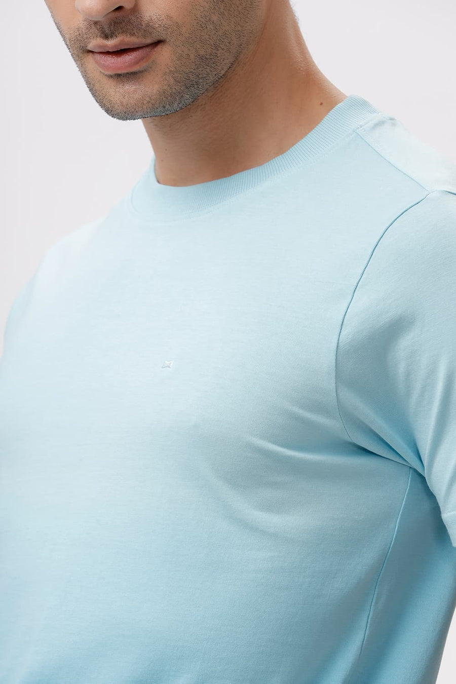 BASICS REGULAR FIT CRYSTAL BLUE COTTON CREW T-SHIRT