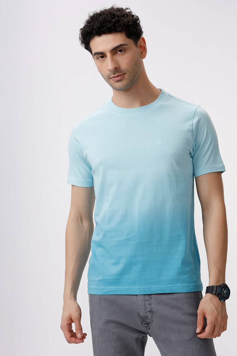 BASICS REGULAR FIT CRYSTAL BLUE COTTON CREW T-SHIRT
