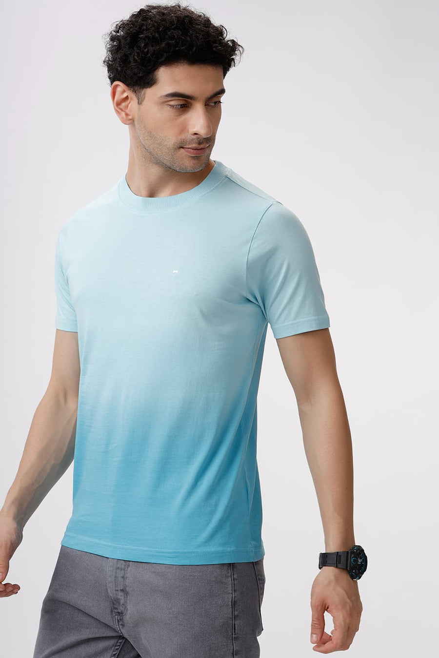 BASICS REGULAR FIT CRYSTAL BLUE COTTON CREW T-SHIRT