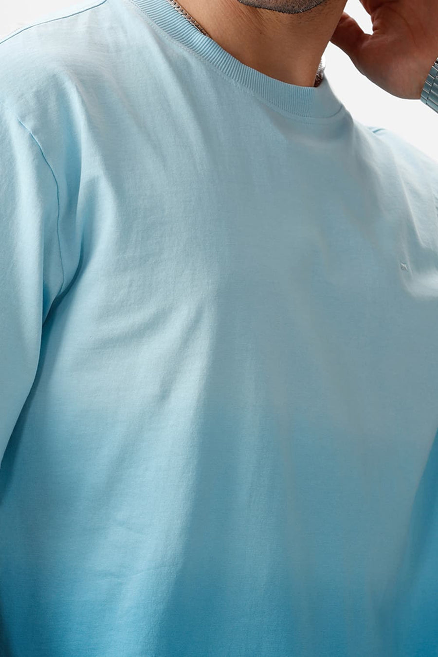 BASICS RELAXED FIT CRYSTAL BLUE COTTON CREW T-SHIRT