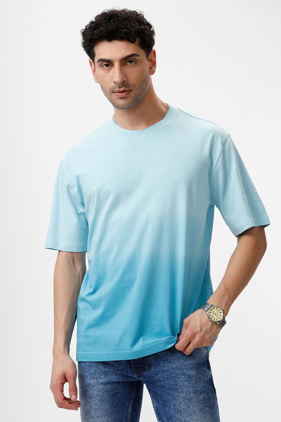 BASICS RELAXED FIT CRYSTAL BLUE COTTON CREW T-SHIRT