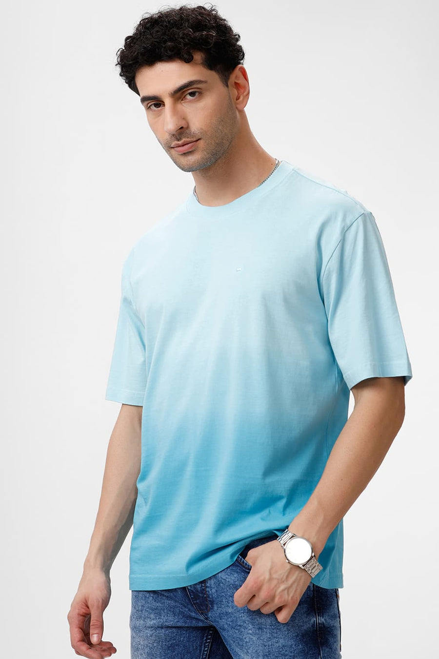 BASICS RELAXED FIT CRYSTAL BLUE COTTON CREW T-SHIRT