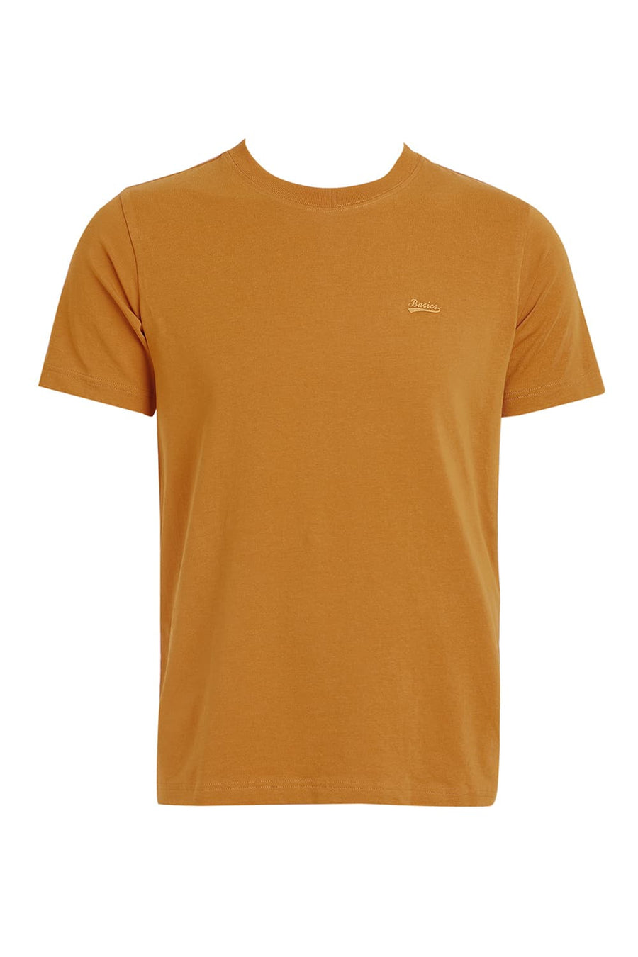BASICS REGULAR FIT MUSTARD YELLOW COTTON STRETCH CREW T-SHIRT