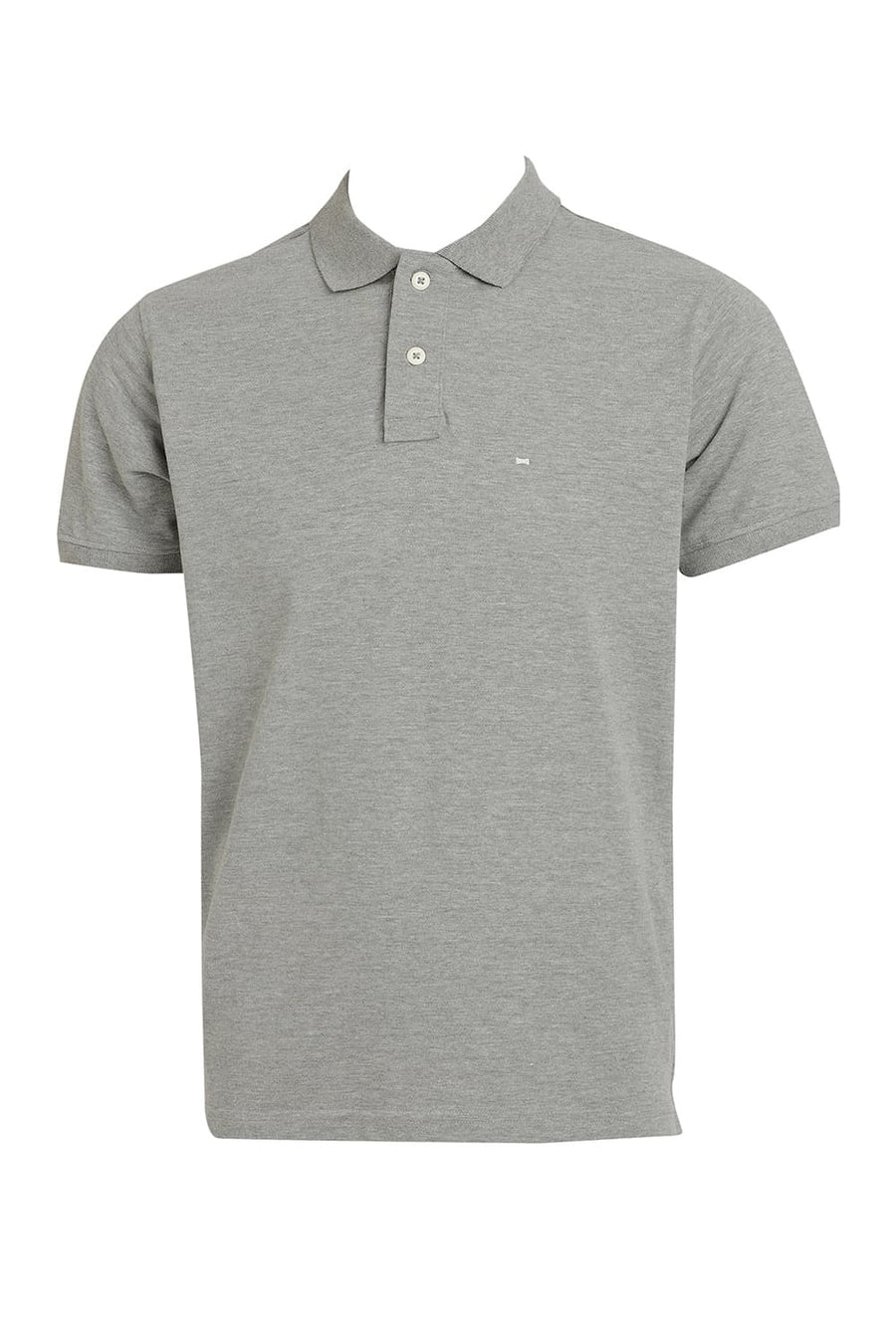 BASICS REGULAR FIT GREY MELANGE COTTON POLO T-SHIRT
