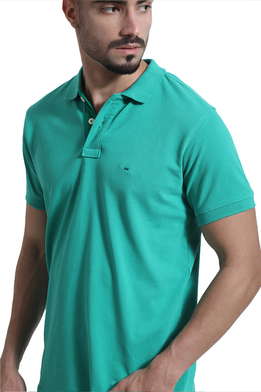 BASICS REGULAR FIT SIMPLY GREEN COTTON POLO T-SHIRT
