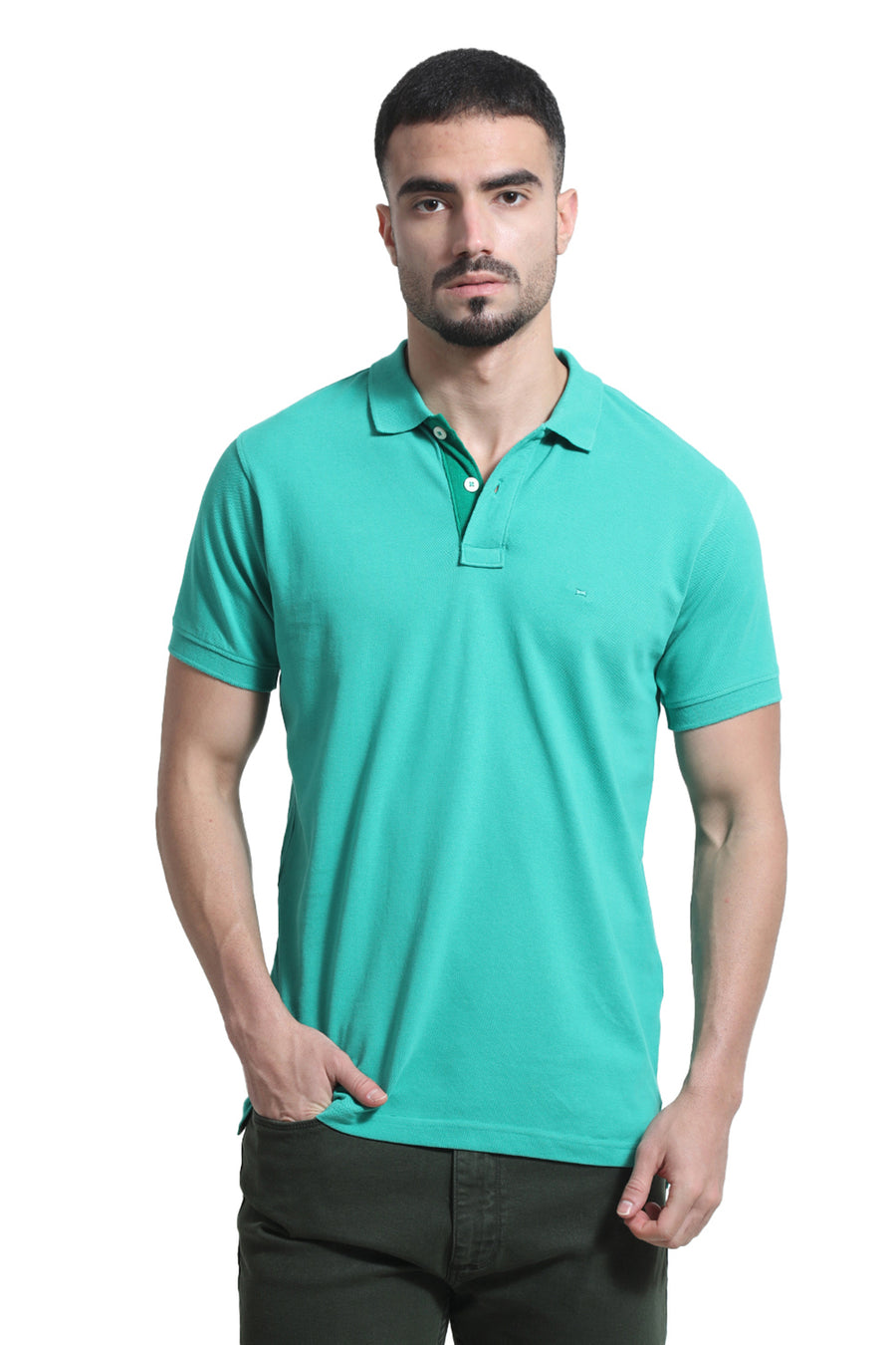 BASICS REGULAR FIT SIMPLY GREEN COTTON POLO T-SHIRT