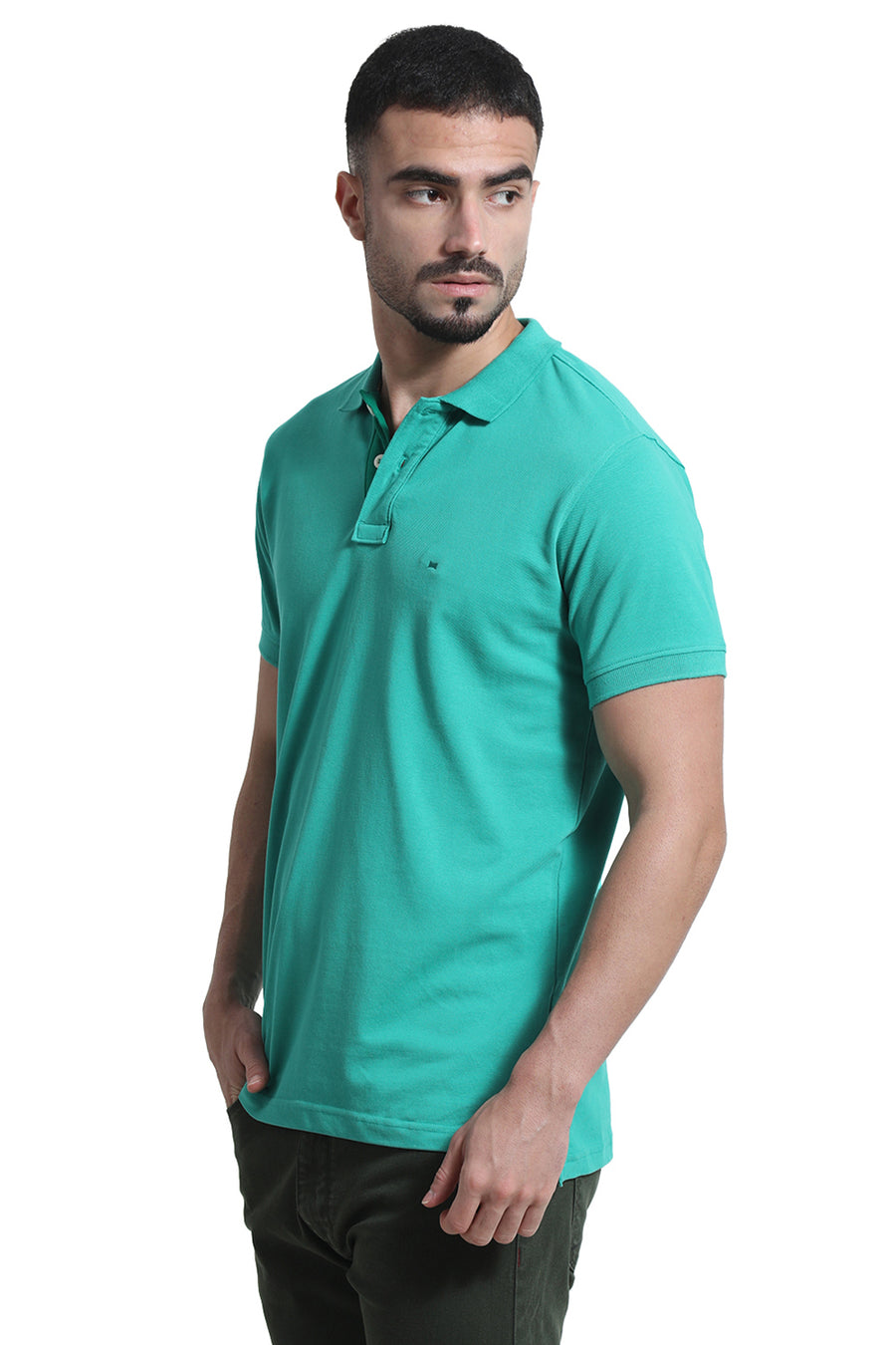 BASICS REGULAR FIT SIMPLY GREEN COTTON POLO T-SHIRT