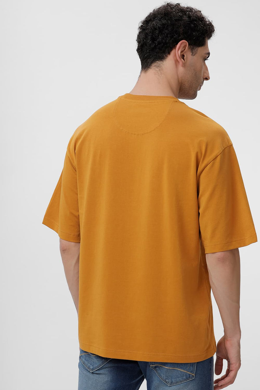 BASICS RELAXED FIT MUSTARD YELLOW COTTON STRETCH CREW T-SHIRT