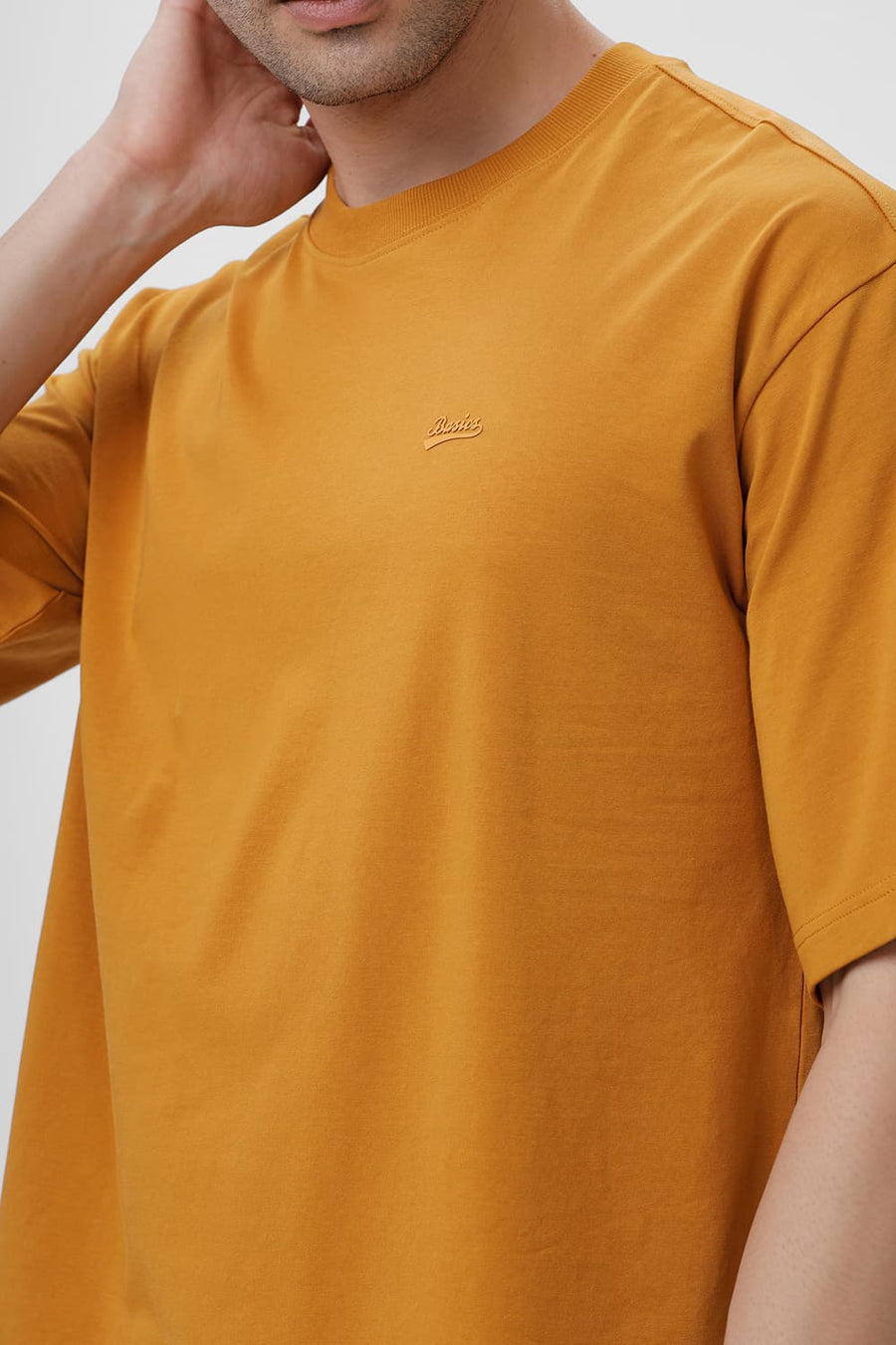 BASICS RELAXED FIT MUSTARD YELLOW COTTON STRETCH CREW T-SHIRT