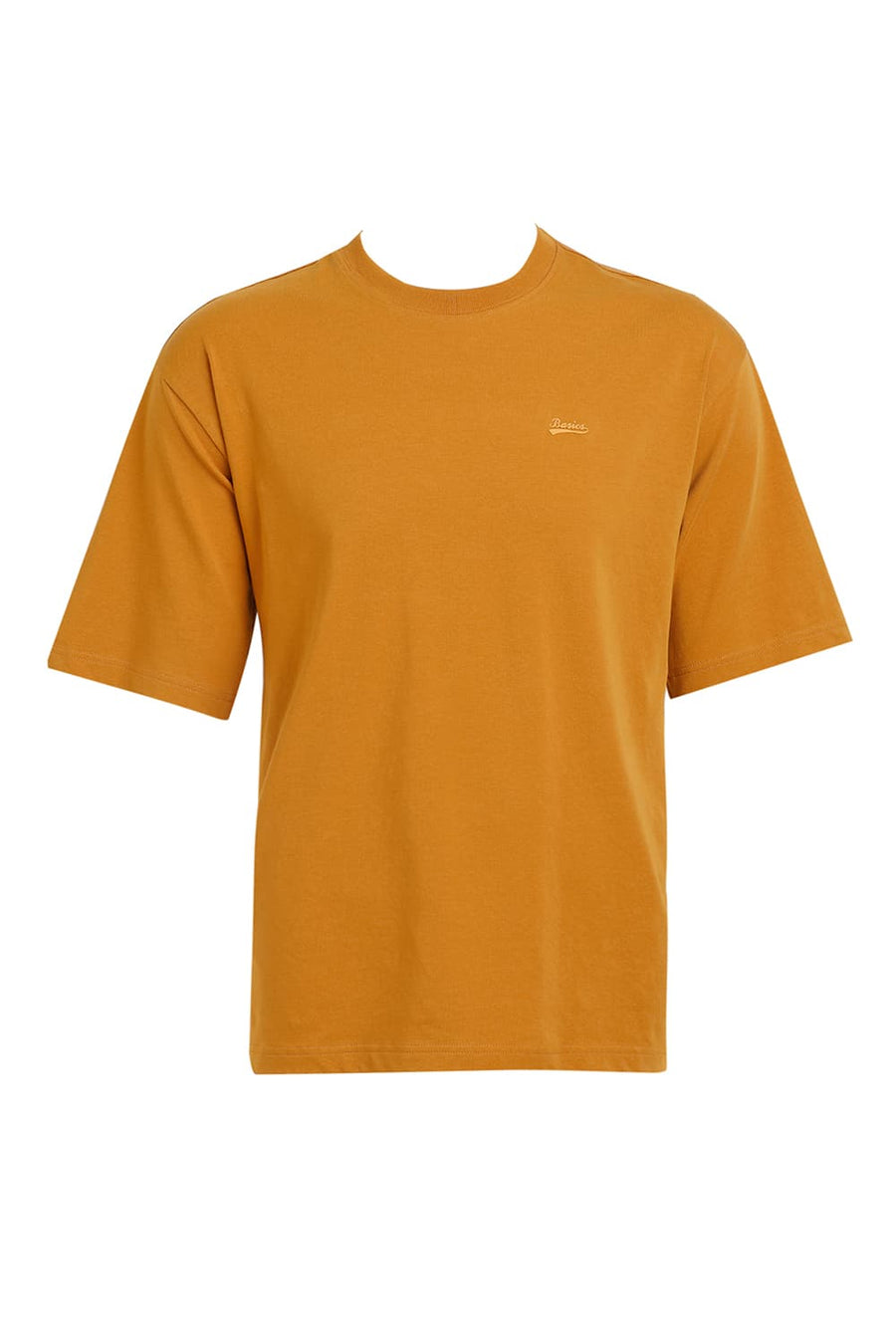 BASICS RELAXED FIT MUSTARD YELLOW COTTON STRETCH CREW T-SHIRT