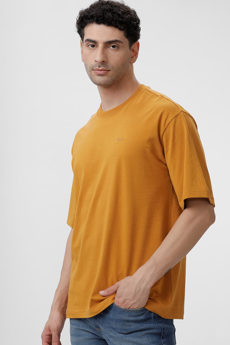BASICS RELAXED FIT MUSTARD YELLOW COTTON STRETCH CREW T-SHIRT