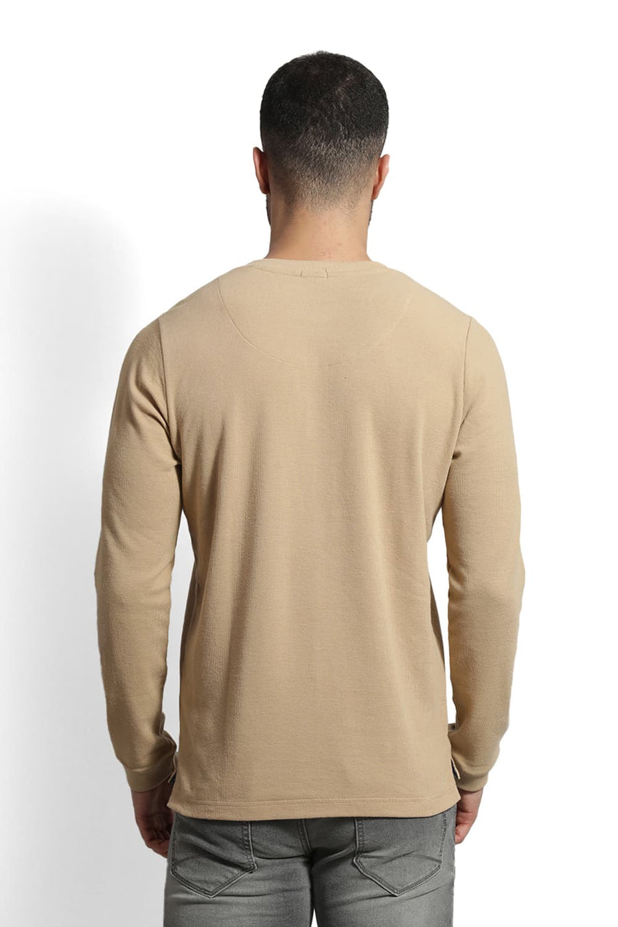 BASICS REGULAR FIT IRISH CREAM COTTON POLYESTER HENELY T-SHIRT