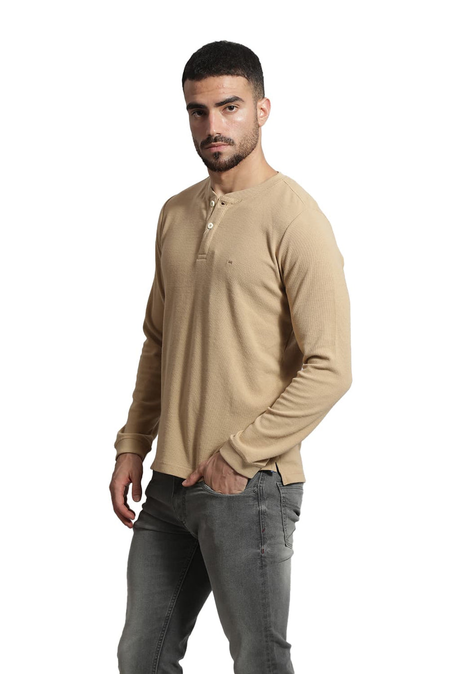 BASICS REGULAR FIT IRISH CREAM COTTON POLYESTER HENELY T-SHIRT
