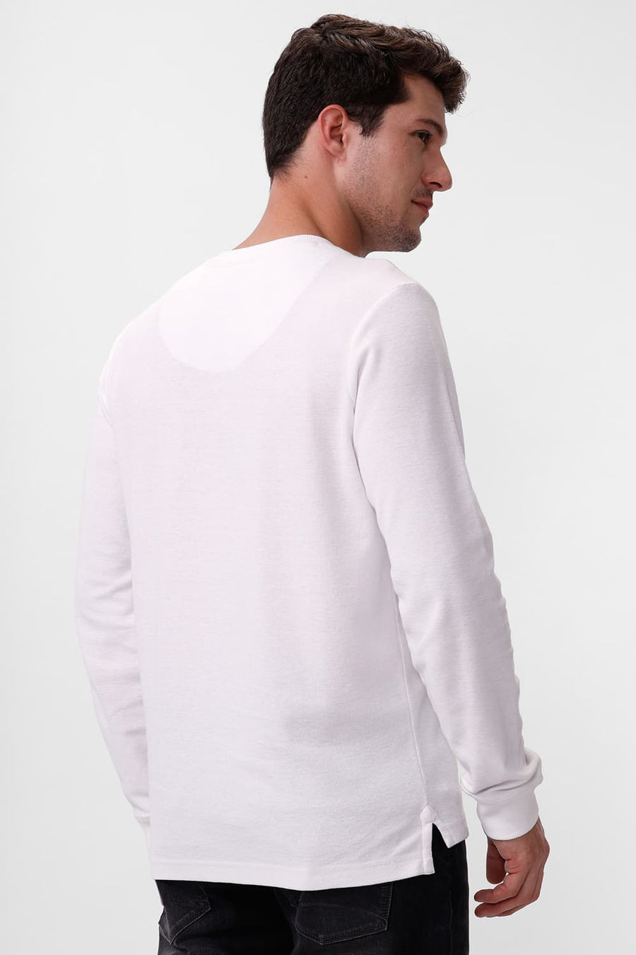 BASICS REGULAR FIT BRIGHT WHITE COTTON POLYESTER HENELY T-SHIRT